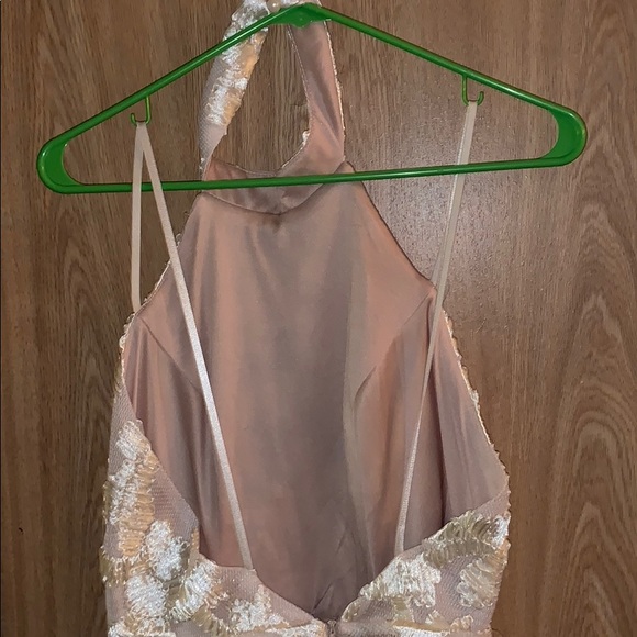Champagne halter neck open back cocktail dress - Picture 5 of 5